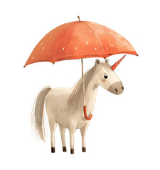 Illustration of a cute unicorn under umbrella for the design of children's products. Watercolor illustration in pastel colors.