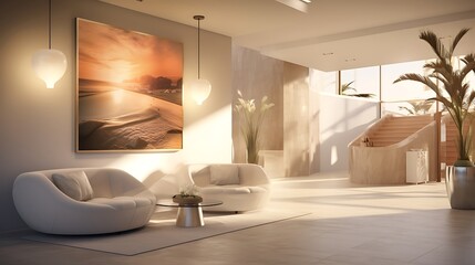 A serene and modern spa reception area with minimalist design elements.