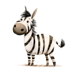 Illustration of a cute zebra for the design of children's products. Watercolor illustration in pastel colors.
