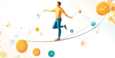 A person balancing on a tightrope, symbolizing equilibrium in various concepts.