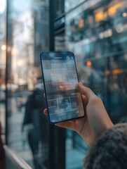 Augmented Reality Expense Tracking Overlay on Smartphone Screen in Urban Setting