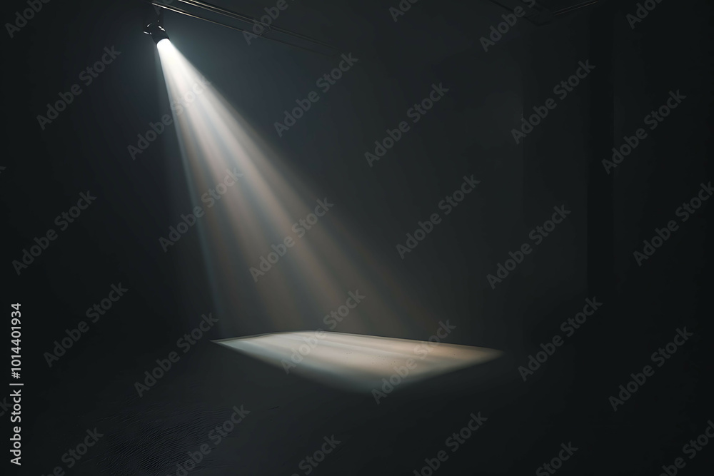 Poster empty stage with spotlights in the dark room. spotlights background