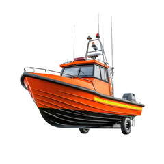 Obraz premium Bright Orange Rescue Boat on transparent background
