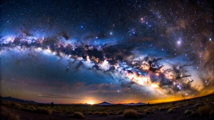 Fototapeta premium A view of the Milky Way galaxy over a dark landscape