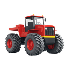 Red Tractor Model with Large Tires and Simple Design  on transparent background