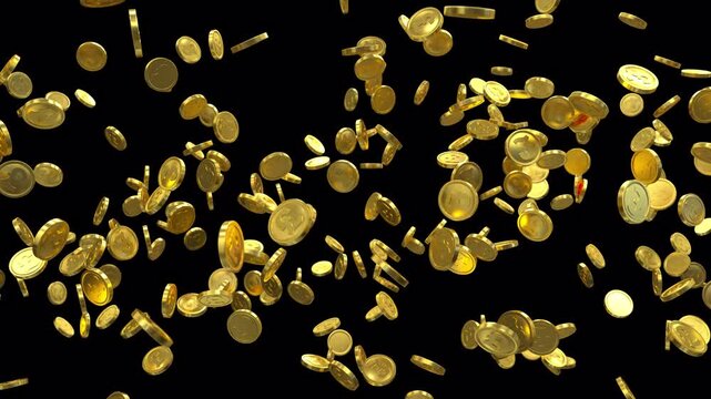 3d gold coins animation on a transparent alpha channel