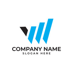 Progress profit bar chart in blue with the logo is in the shape of letter W in modern and minimalist style