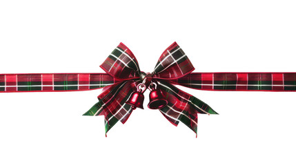 Festive Holiday Ribbon with Bells and Plaid Design