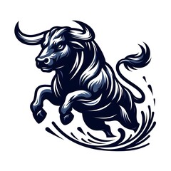 Fototapeta premium Black Bull Charging with Tail Swish Illustration