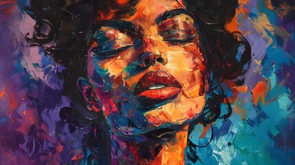 Enigmatic Visage Captivating Allure Swirling Textures Jewel Toned Chromatic Palette