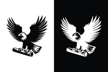 Powerful Eagle Icon Minimalist Silhouette in Black And White Contrast.