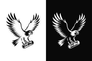 Obraz premium Powerful Eagle Icon Minimalist Silhouette in Black And White Contrast.