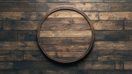 A rustic wooden background featuring a circular frame against the textured planks, evoking a natural and warm aesthetic.