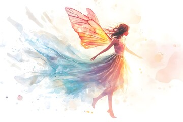 Obraz premium Watercolor Fairy with Wings and Flowing Dress