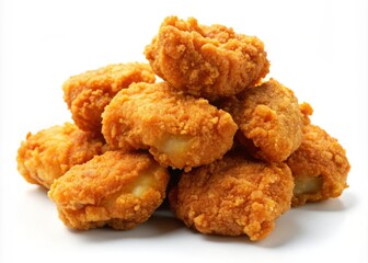 Golden-brown crispy fried chicken nuggets set against a white background, perfect for menu showcases and stunning food