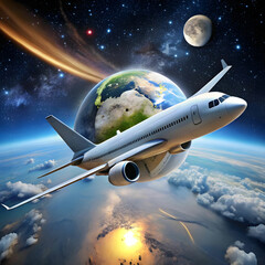 Obraz premium Aeroplan in space funny on white background