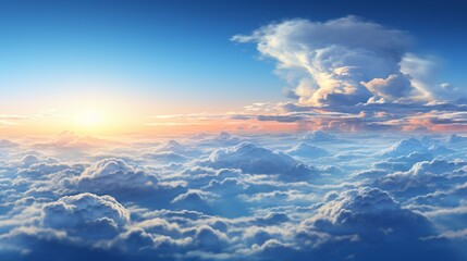 A tranquil blue sky with scattered clouds at sunrise
