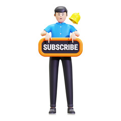3d Man With Subscribe Button Illustration