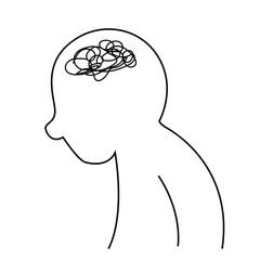 Depressed, messy thoughts, worried, mental health, problems, stress, headache, failure, fear, bad attitude with line
