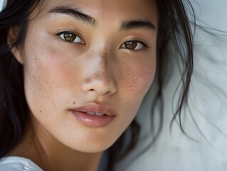 Fototapeta premium Mesmerizing Asian Beauty Portrait with Glowing Smooth Skin and Delicate Features