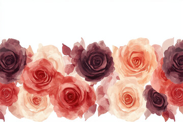 Naklejka premium A colorful watercolor illustration of roses, featuring shades of pink, red, and purple, arranged gracefully against a white background.