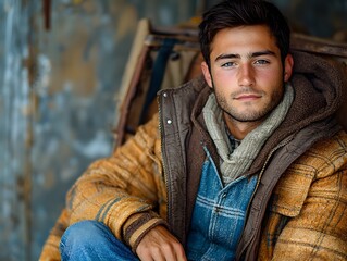 Obraz premium Young Man in Casual Outfit Posing for Portrait