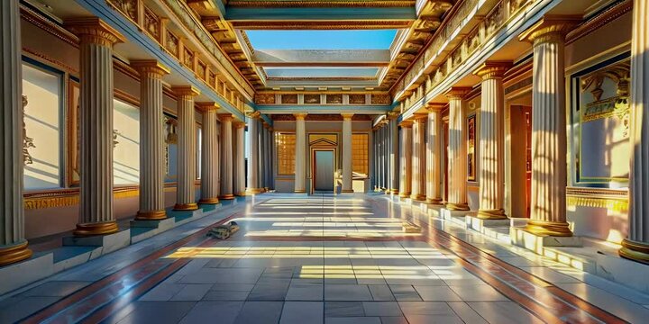 Ancient Greek architecture featuring pillars and classical interior.