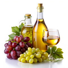 wine and grapes. wine, bottle, glass, alcohol, grapes, grape, drink, fruit, white, red, food, beverage, isolated, vine, green, object, wineglass, bunch, liquid, taste, winery, ripe, celebration, fresh