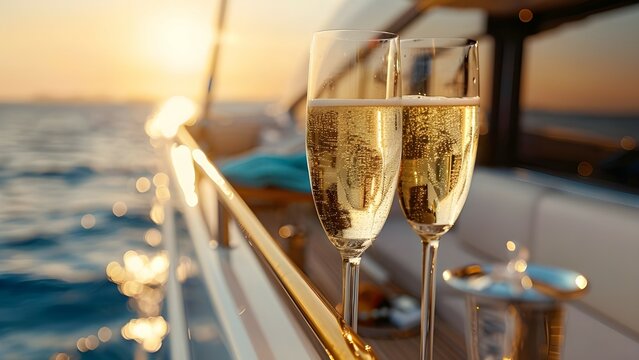 close up of champane glass in yacht