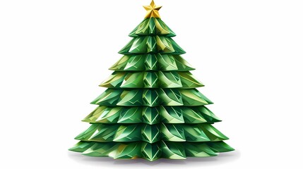 Fototapeta premium A lush evergreen pine tree illustration with detailed green foliage on a white background.