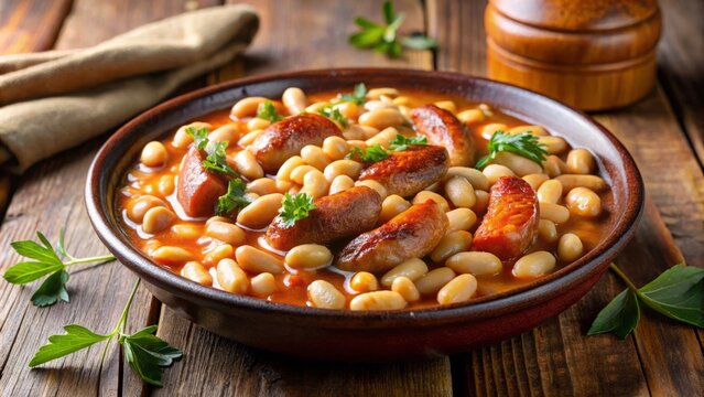 Savor the traditional Catalan delight, Botifarra amb Mongetes, featuring perfectly fried white beans paired with rich,
