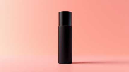 A cylindrical, matte black luxury perfume bottle. v3
