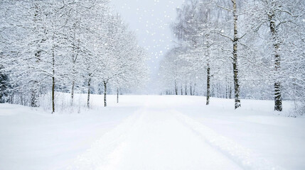Obraz premium Serene Winter Landscape with Glistening Snowfall Creating a Magical Atmosphere
