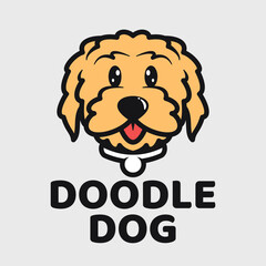 Cute Head Golden Doodle Cartoon Icon Illustration. Animal Dog Icon Concept Isolated Premium Logo. Flat Cartoon Style