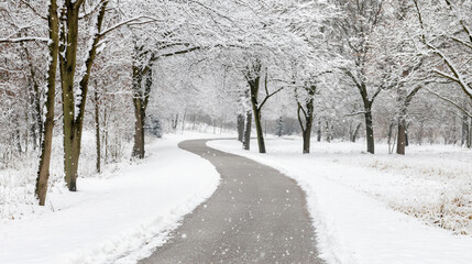 Obraz premium Serene Winter Landscape with Glistening Snowfall Creating a Magical Atmosphere