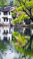 Obraz premium Tranquil Jiangnan Landscape - Lower Yangtze River Streams