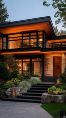 Obraz premium Modern House At Sunset