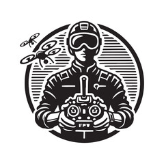 Helicopter Drone Pilot Operating Aircraft vector