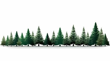 Obraz premium row of lush, green pine trees on a white background.