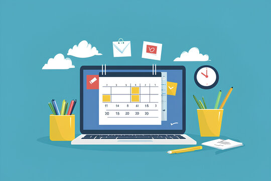 illustration mark circle your calendar agenda online cloud planning laptop