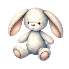 A cute, fluffy white bunny rabbit sits on a gray background. It has big, pink ears, a small pink nose, and large, round eyes.