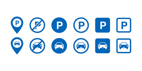 A set of car parking icons and signs with a transparent background.