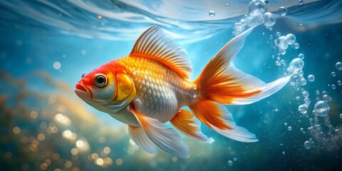 The vibrant Oranda goldfish swims elegantly through pristine waters, enchanting fish enthusiasts and photographers