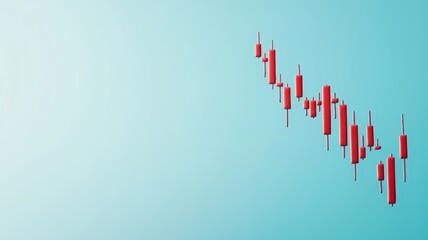 A downward trend is depicted through red candlestick patterns on a teal background, symbolizing market decline or bearish sentiment.