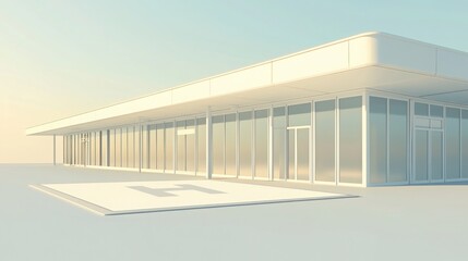 Sleek white rooftop landing pad with large "H" sign for aircraft, emphasizing modern simplicity and functionality. 