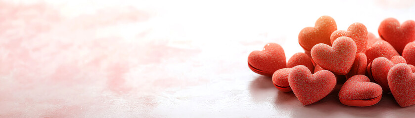 Obraz premium Colorful hearts, symbolizing love and affection, arranged stylishly on a light background.