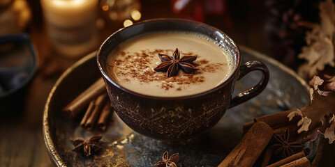 Warm Spiced Coffee with Cinnamon and Star Anise