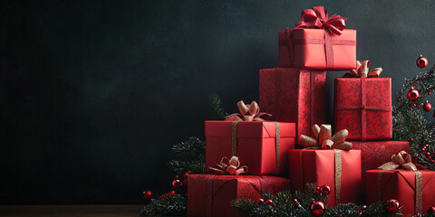 Stacked Red Gift Boxes with Ribbons