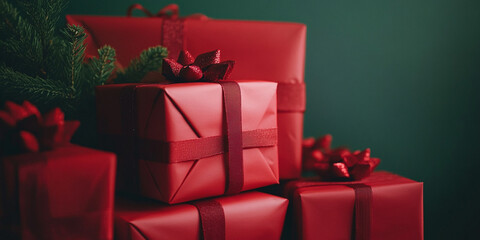 Stacked Red Gift Boxes with Ribbons