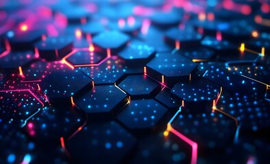 Fototapeta premium Futuristic Neon Hexagonal Pattern with Glowing Digital Lights